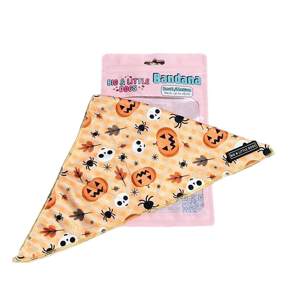 Halloween Dog Bandana Pumpkin Skull Print Small Medium Big & Little Dogs